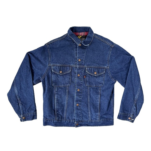 Vintage 70s Sears Jacket Mens Small Blue Denim Flannel Lined Western Trucker